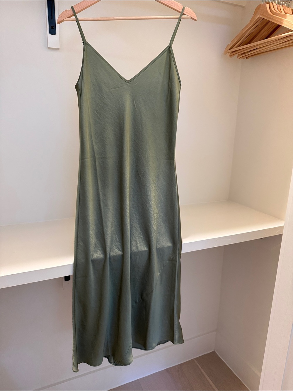 Aritzia Olive Green Satin Slip Midi Dress